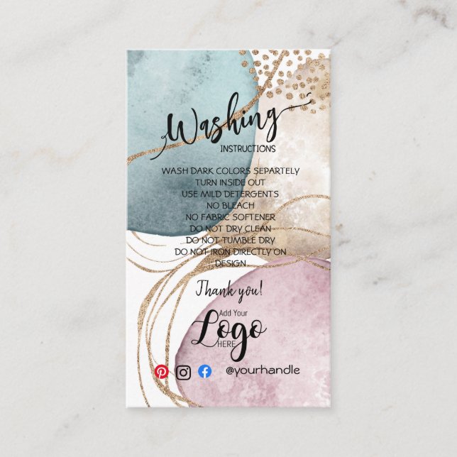 ADD LOGO washing instructions CARE CARDS gold  (Front)