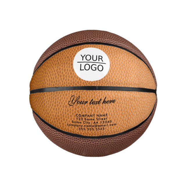 Add Logo with Custom Text Leather Company Mini Basketball (Front)
