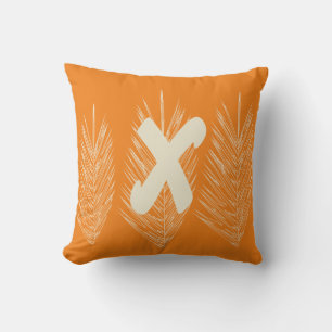 Add Monogram Natural Palm Leaves Throw Pillow