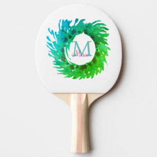 Add monogram pink green green Christmas wreath Ping Pong Paddle