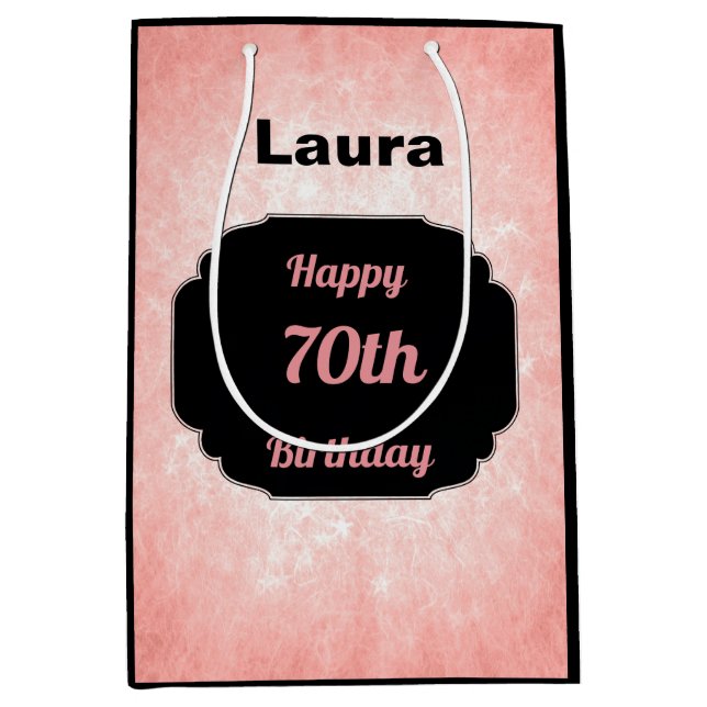 Add name 70th birthday medium gift bag (Front)
