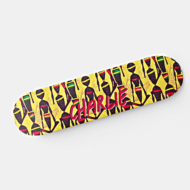 Add Name, Abstract African Figures on Yellow Skateboard (Creator Uploaded)