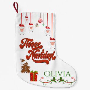 ADD NAME - Adorable Sheep Fleece Navidad Small Christmas Stocking