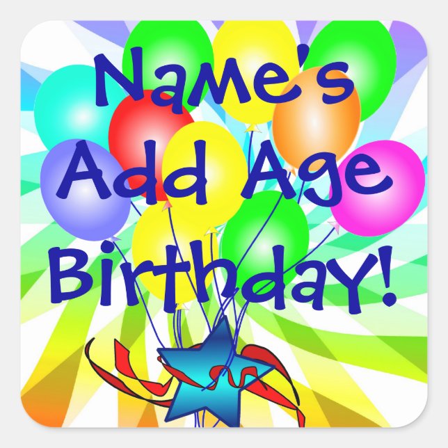 Add Name & Age Birthday Balloons Colourful Sticker (Front)
