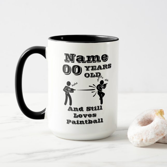 Add Name Age Personalize Paintball Lover Birthday Mug (With Donut)