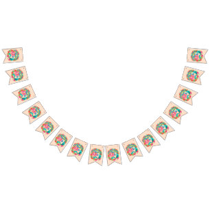 Add Name Age Pink Mermaid Blue Tail Birthday Party Bunting Flags