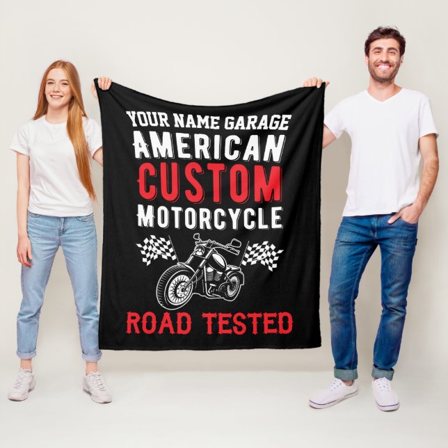 Add Name American Custom Motorcycle Road Tested    Fleece Blanket (In Situ)