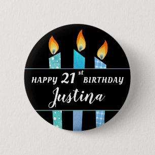 Add Name and Age Blue Candles Happy Birthday Gift 2 Inch Round Button