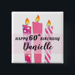 Add Name and Age Cool Candles Happy Birthday Gift 2 Inch Square Button<br><div class="desc">Won't they be surprised to see this awesome happy birthday button with their name and birthday year on it? Guaranteed to bring a smile. Great little gift for the birthday party, celebratory birthday dinner out with friends or family, office birthday lunch or any gathering to celebrate the birthday gal or...</div>