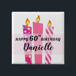 Add Name and Age Cool Candles Happy Birthday Gift 2 Inch Square Button<br><div class="desc">Won't they be surprised to see this awesome happy birthday button with their name and birthday year on it? Guaranteed to bring a smile. Great little gift for the birthday party, celebratory birthday dinner out with friends or family, office birthday lunch or any gathering to celebrate the birthday gal or...</div>