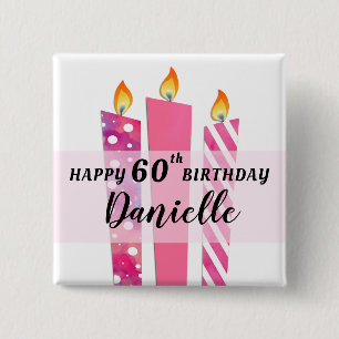 Add Name and Age Cool Candles Happy Birthday Gift 2 Inch Square Button