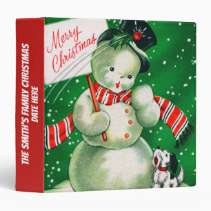 add name and date snowman retro Christmas Binder