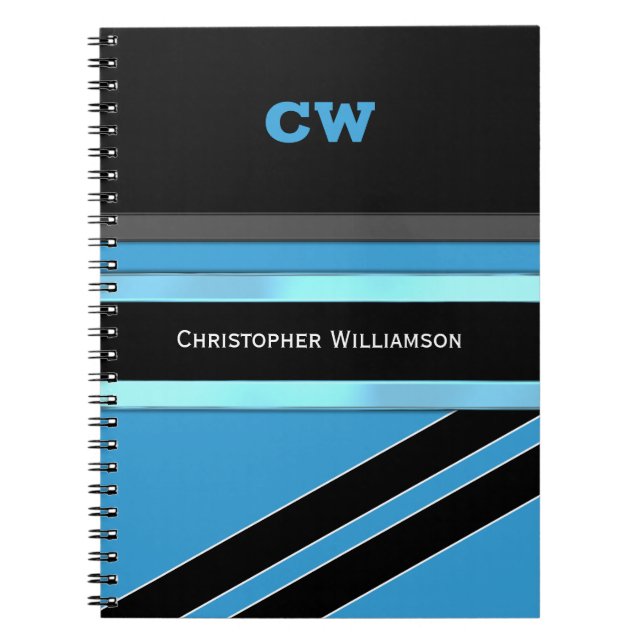 Add name and initials blue black office notebook (Front)