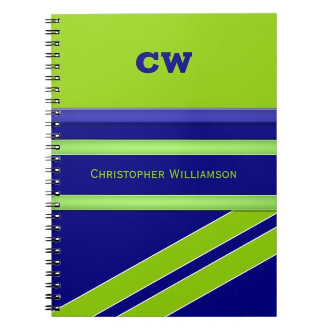 Add name and initials green blue office notebook (Front)