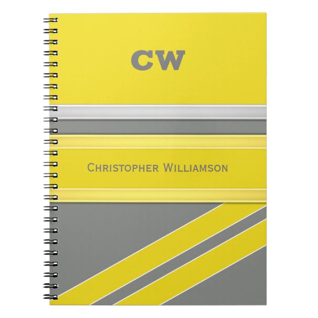 Add name and initials yellow grey office notebook (Front)