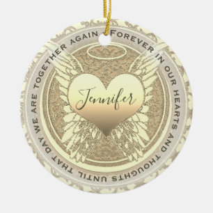 Add Name Angel Wings and Heart Memorial Ceramic Ornament