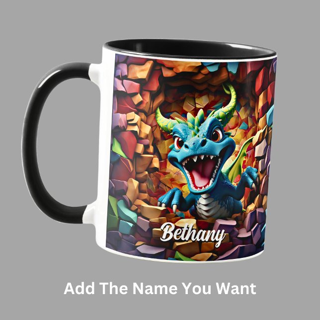 Add Name, Aqua Blue Baby Dragon Breaking Through Mug (Creator Uploaded)