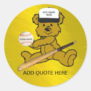 ADD NAME BASEBALL BEAR-STICKER CLASSIC ROUND STICKER