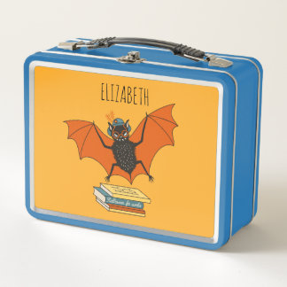 Add Name Bat Librarian with Books - Reading Lover Metal Lunch Box