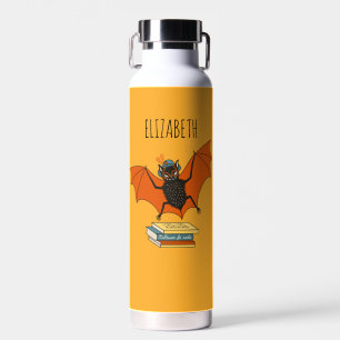 Add Name Bat Librarian with Books - Reading Lover Water Bottle