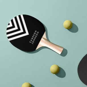 Add Name Black and White Minimalist Chevron Ping Pong Paddle
