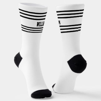 Add Name Black Stripes on White Socks