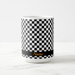 Add Name Black + White Check Tea  Coffee Mug