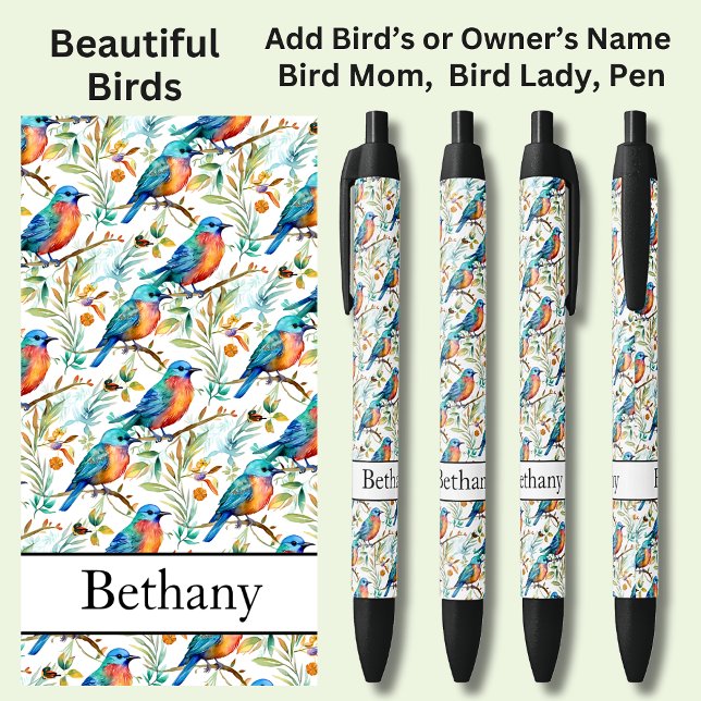 Add Name, Blue Orange Colourful Birds Black Ink Pen (Creator Uploaded)