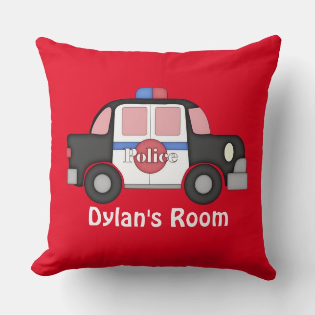 Add name boys room Police car throw pillow (Front)
