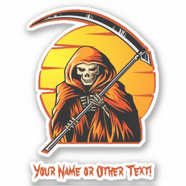 Add Name Brown Grim Reaper Orange Sunset Halloween (Front)