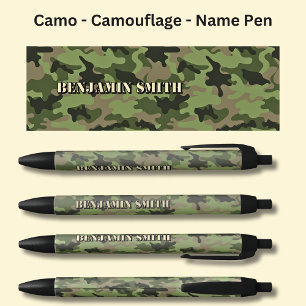 Add Name, Camo Brown Olive Green Black Ink Pen