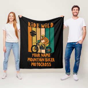 Add Name Change ALL Text Ride Wild Mountain Biker  Fleece Blanket