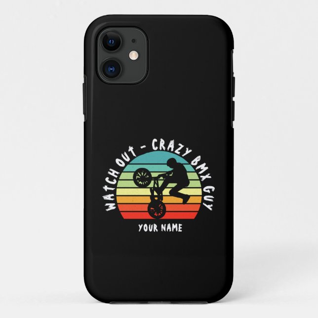 Add Name Change ALL Text Watch Out Crazy BMX Guy   Case-Mate iPhone Case (Back)