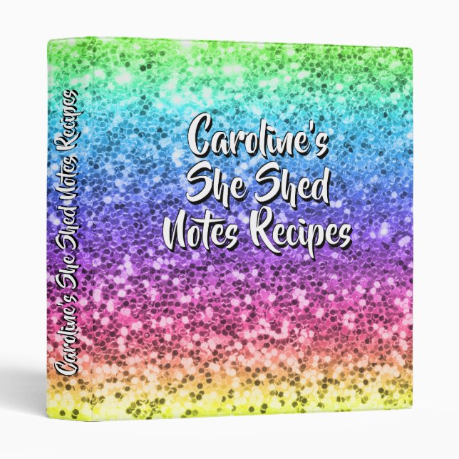 Add Name Change Any Text She Shed Sparkle Rainbow  Binder (Front/Spine)