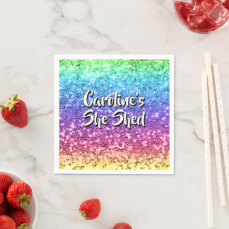 Add Name Change Any Text She Shed Sparkle Rainbow Napkin