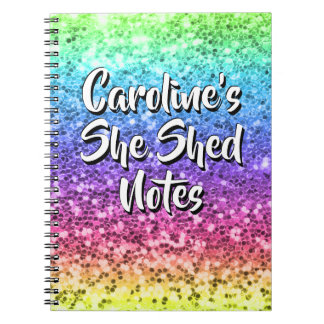 Add Name Change Any Text She Shed Sparkle Rainbow Notebook