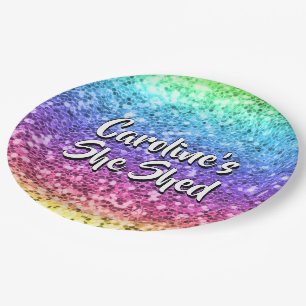 Add Name Change Any Text She Shed Sparkle Rainbow  Paper Plate