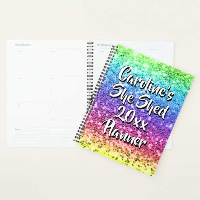 Add Name Change Any Text She Shed Sparkle Rainbow  Planner (Display)