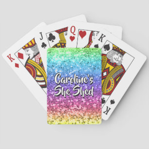 Add Name Change Any Text She Shed Sparkle Rainbow  Playing Cards