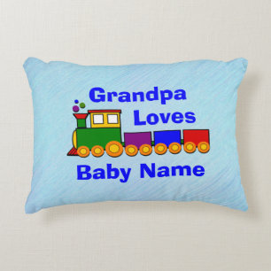 Add Name Change Grandpa Word, Loves Baby Toy Train Accent Pillow
