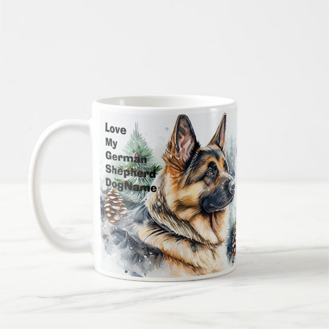 Add Name Change Text, German Shepherd in Snow #4 Coffee Mug (Left)