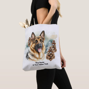Add Name Change Text, German Shepherd in Snow #6   Tote Bag