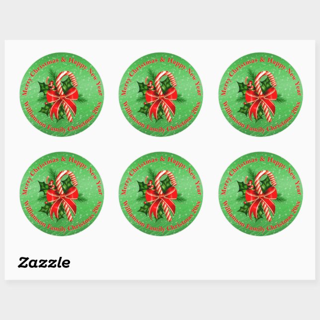Add Name Change Text Red Green Christmas Classic R Classic Round Sticker (Sheet)