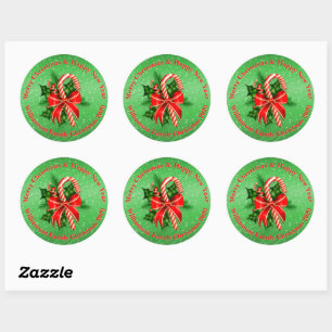Add Name Change Text Red Green Christmas Classic Round Sticker
