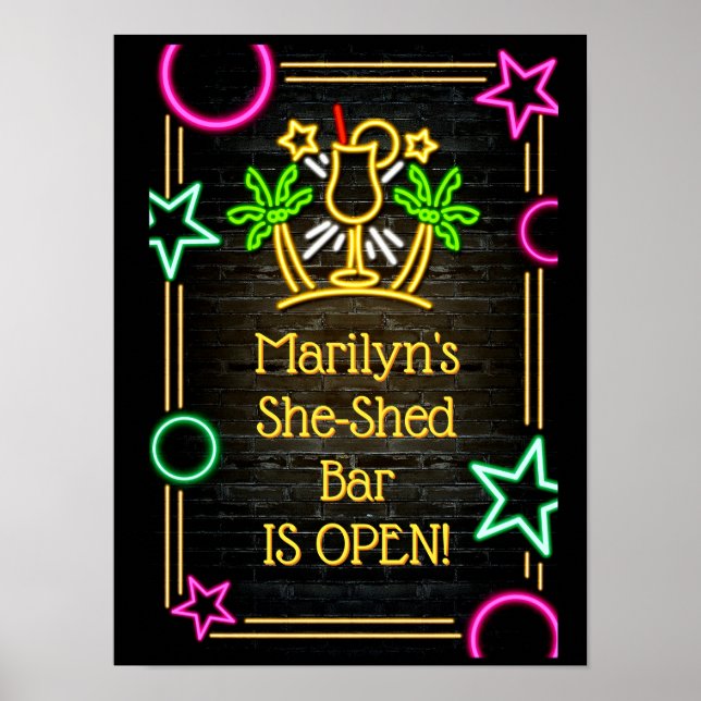 Add Name Change Text She-Shed Bar Cocktails Poster (Front)