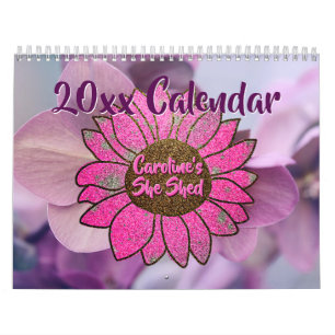 Add Name Change Text She Shed Pink Sunflower 20xx  Calendar