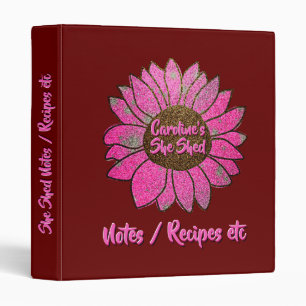 Add Name Change Text She Shed Pink Sunflower Binder