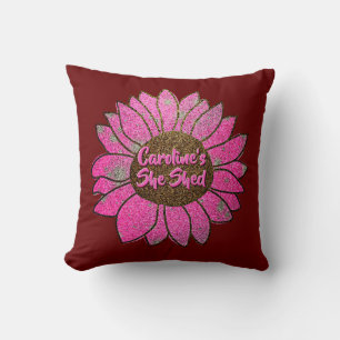 Add Name  Change Text She Shed Pink Sunflower      Throw Pillow