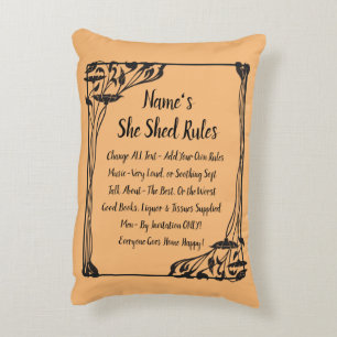 Add Name Change Text She Shed Rule Art Deco Beige Accent Pillow