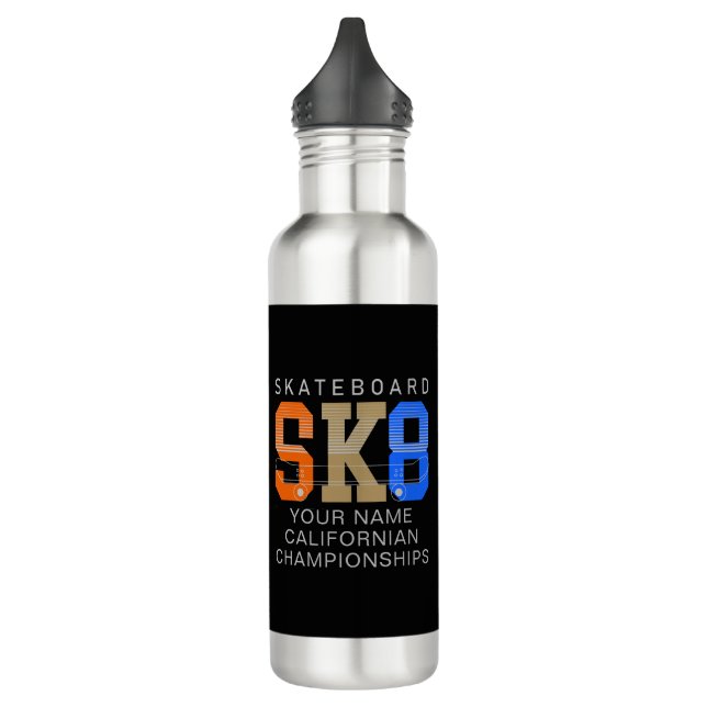Add Name Change Text SK8 Skateboard Championship  710 Ml Water Bottle (Left)